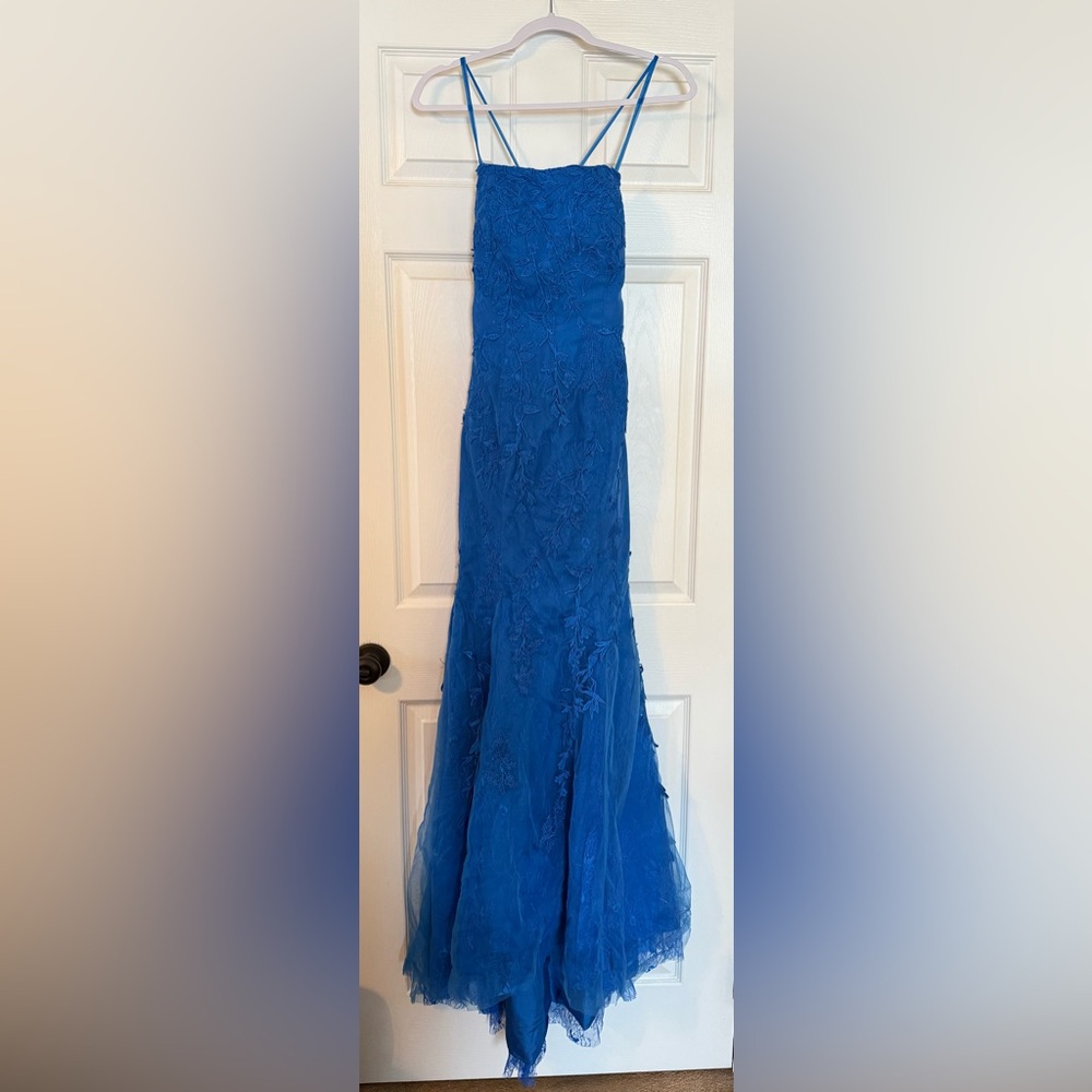 Beautiful Blue Lace Appliqué Prom/Formal Dress